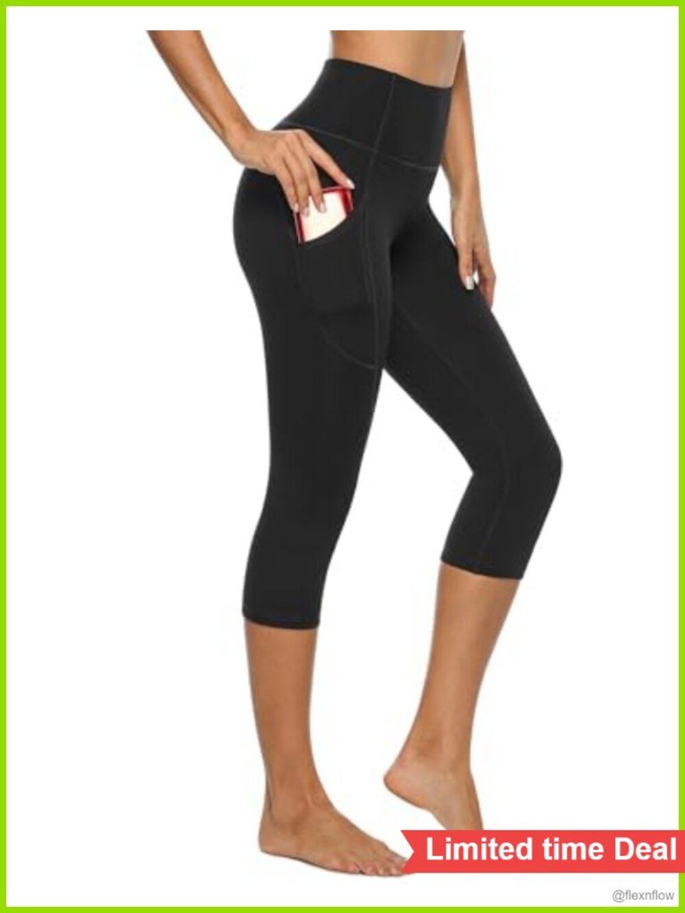 Capri Leggings High Waisted Yoga Pants with Pockets Stretch Nylon Spandex